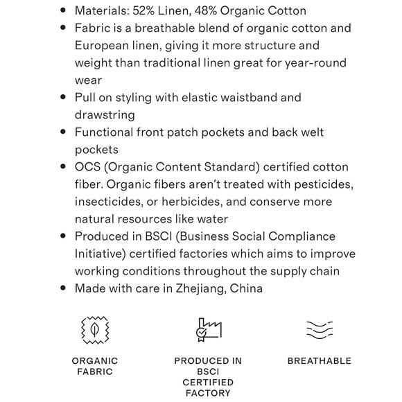 QUINCE Charcoal Cotton Linen Twill Straight Leg Pants NWT Size Medium - Picture 6 of 9